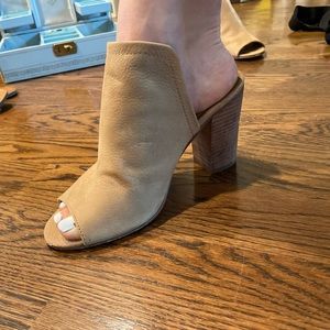 Tan Peep-Toe Block Heels